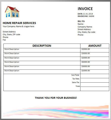 Home Repair Invoice Template Free PDF Template