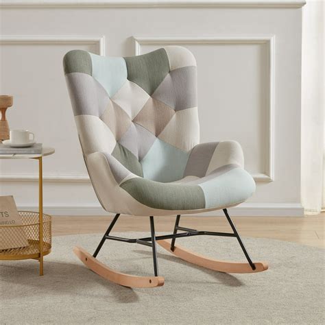 Belleze Paramount Accent Chair Multicolor Patchwork Linen Tufted