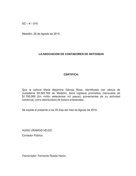 Formato Modelo Certificado De Ingresos Contador Publico Colombia Vrogue