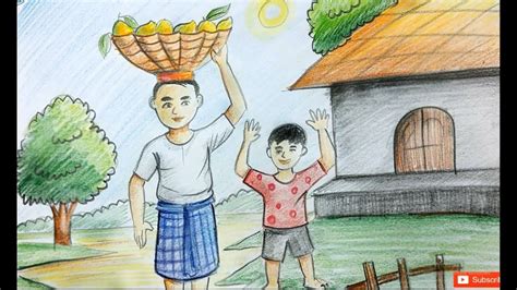 The village market is the old tradition of our country. How to draw mango seller drawing - YouTube