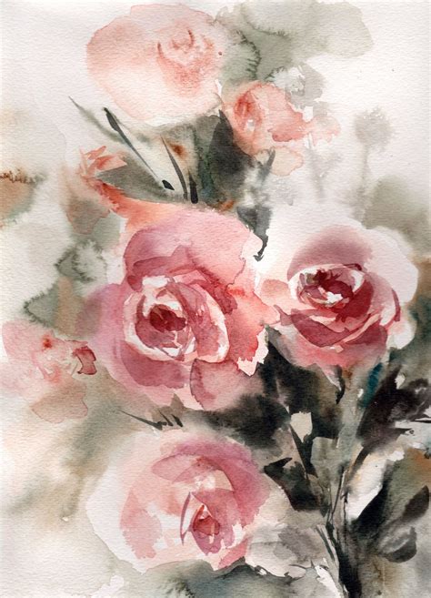 Roses Original Watercolor Painting Watercolour Art Modern Art