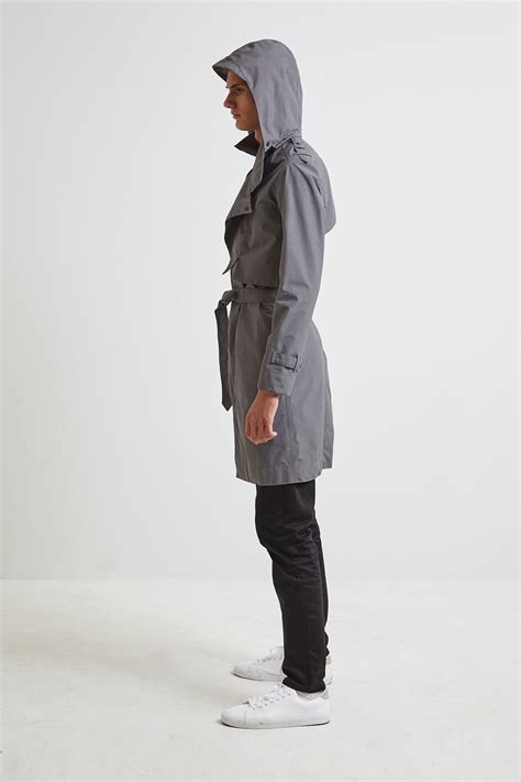 Zipper Trench Coat Grey Raincoat For Men