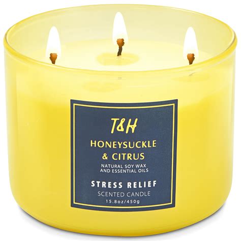honeysuckle citrus 3 wick candle natural soy wax candle for home 15 8 oz large aromatherapy