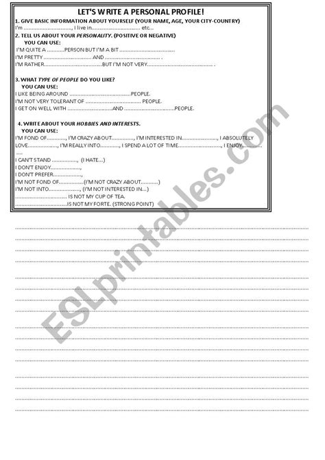 Writing A Personal Profile Esl Worksheet By Edutainment
