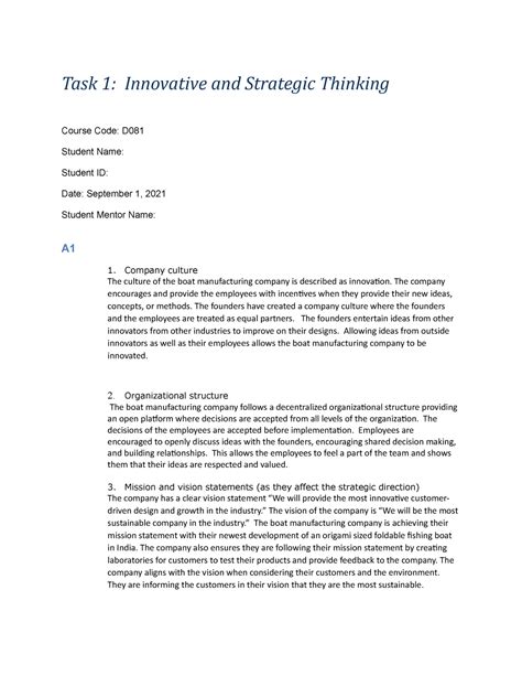 D081 Task 1 Innovative And Strategic Thinking D081 Wgu Studocu