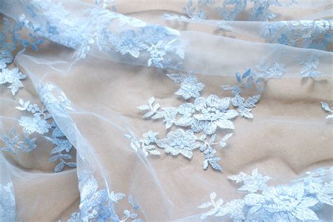 Light Blue Wedding Lace Fabric Sky Blue Flroal Embroidery Etsy