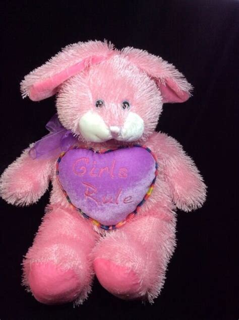 Sugar Loaf Pink Girls Rule Bunny Rabbit Shaggy Plush Soft Toy Stuffed