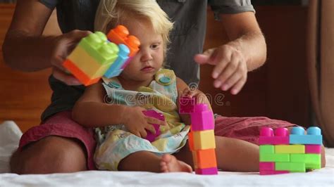 Father Plays With Little Daughter Composing Constructor Kisses Stock Footage Video Of Adorable