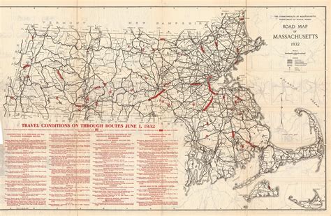 Massachusetts 1932 State Highway Map Reprint Old Maps