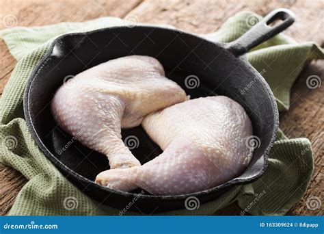 Fresh Raw Chicken Thighs In Skillet Stock Photo Image Of Uncooked