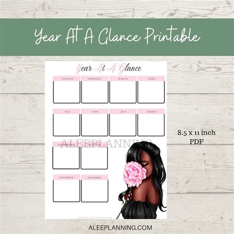 Year At A Glance Printable Yearly Overview Planner Insert Etsy