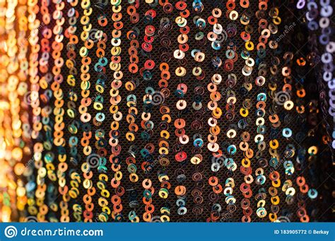 Sequin Abstract Sequence Fabric Textile Glitter Background Stock Photo