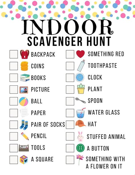 Indoor Scavenger Hunt Printable For Kids Physical Activities For Kids