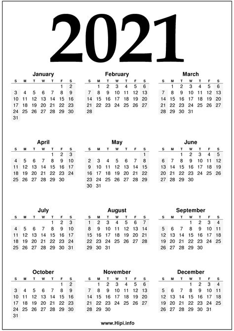 Free Printable 12 Month Calendar 2021 Free Letter Templates