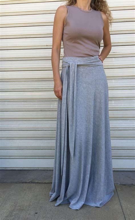 Grey Maxi Jersey Skirt Loose Cotton Women Skirt Casual Etsy