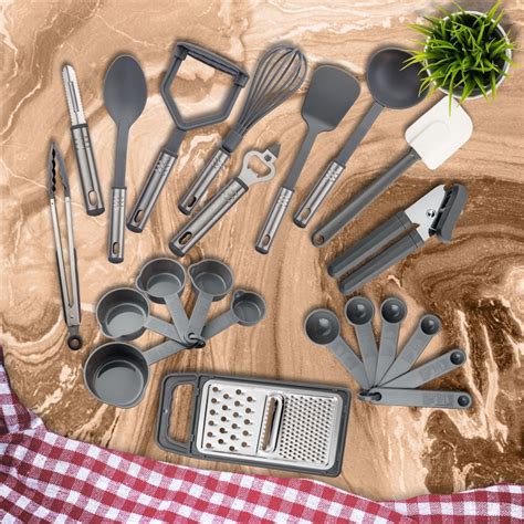 Cooking Utensils Set Grey And Black 23 Pieces Lux Decor Collection