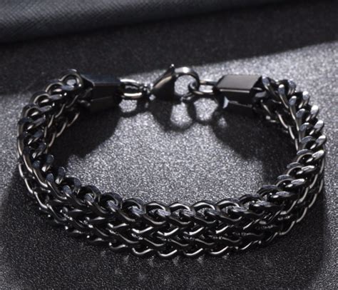 wide chain bracelet for men black gold silver double thick cuff bangle active wear stainless