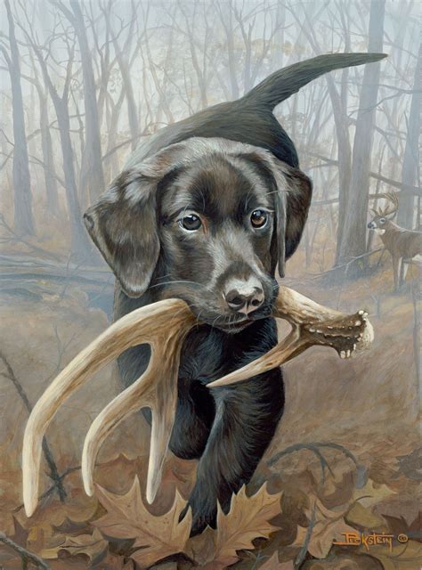 Finders Keepers—black Lab Pup Dog Paintings Labrador Art Hunting Art