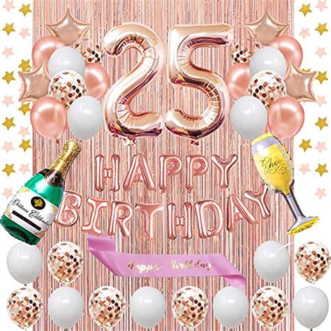 Fancypartyshop 25th Birthday Decorations Rose Gold Happy Banner And
