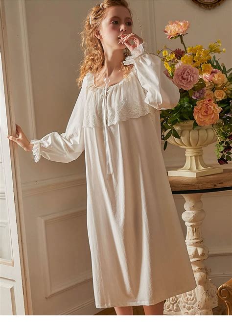 White Vintage Victorian Cotton Nightgown For Women Edwardian Chemise
