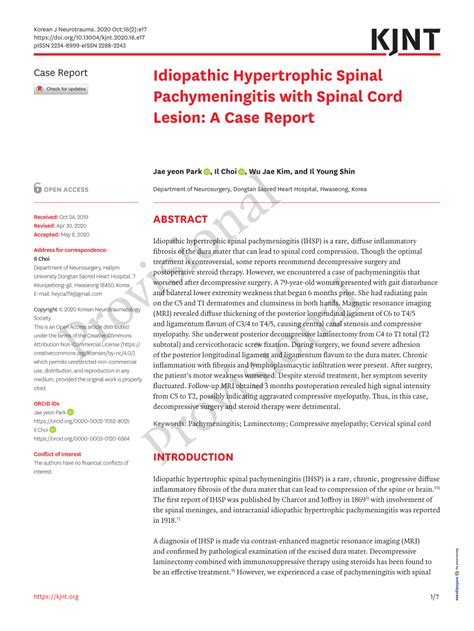 Pdf Idiopathic Hypertrophic Spinal Pachymeningitis With Spinal Cord