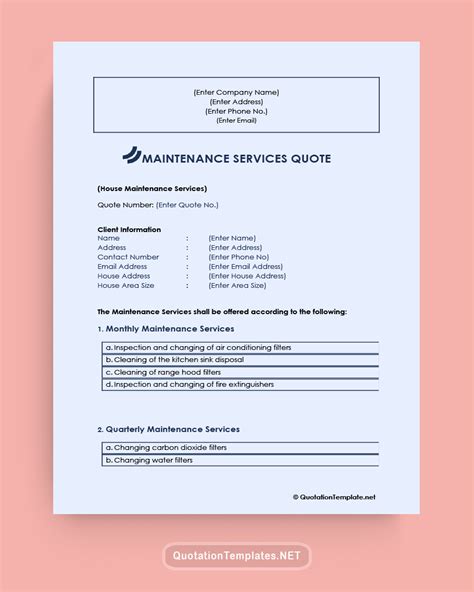 Free Maintenance Quote Templates Word Excel Pdf