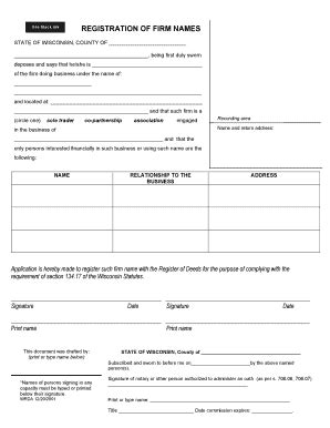 Fillable Online Registration Of Firm Names Wisconsin Register Of