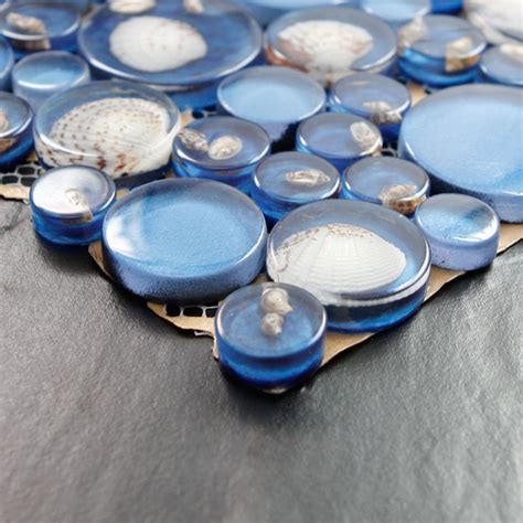 Blue Mosaic Tile Resin Glass Conch Tile Backsplash Pebble Patterns