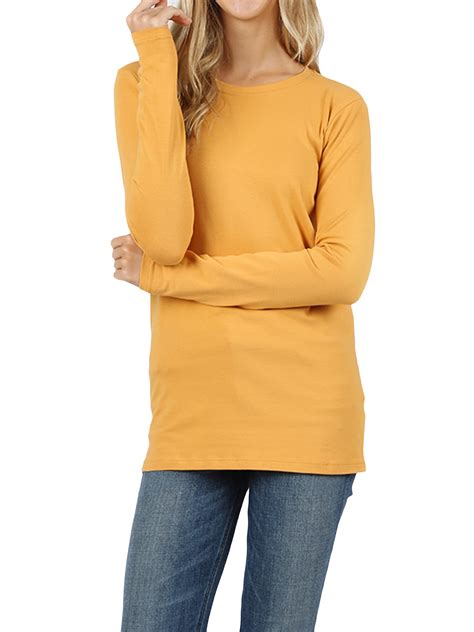 Women Basic Round Crew Neck Long Sleeve Stretch Cotton Spandex T Shirts