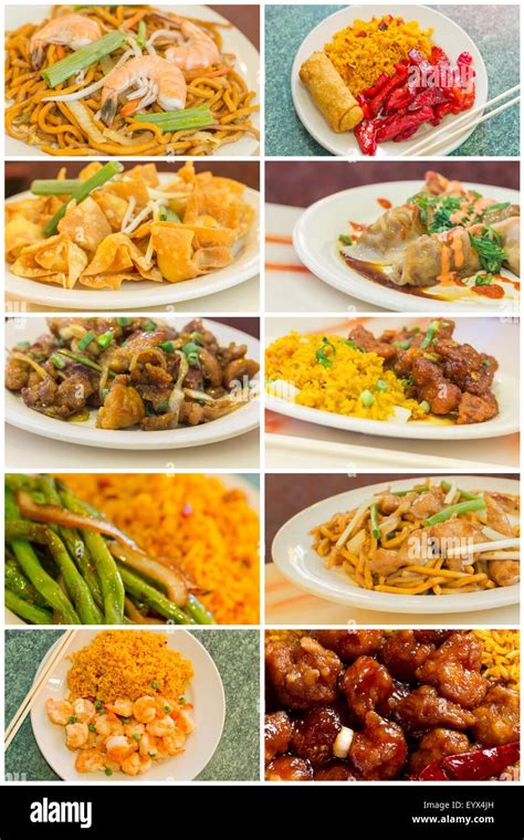 Various Popular Chinese Food Take Out Dishes In Collage Image Stock