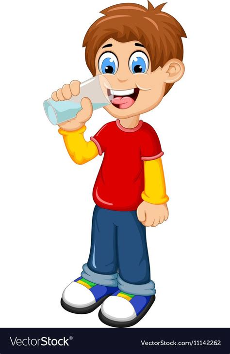 Vector Illustration Of Cute Boy Cartoon Drinking Water Download A Free