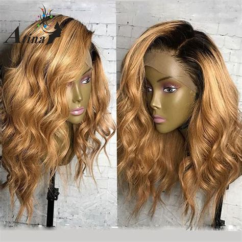 Aliexpress Com Buy Honey Blonde Lace Front Human Hair Wigs Density Short Ombre Wavy Human