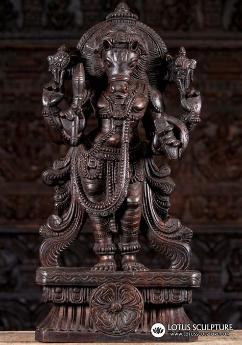 Sold Wooden Hindu Idol Kalki 10th Avatar Of Lord Vishnu Sculpture 24