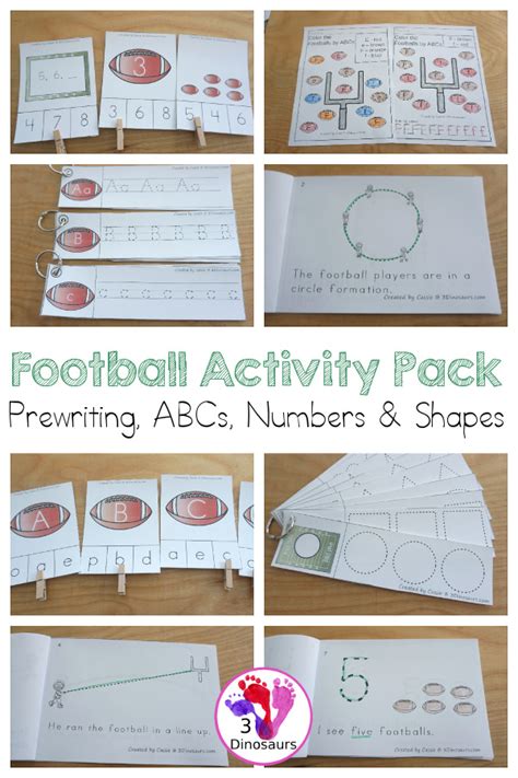 Football Activity Pack Prewriting Abcs Numbers And Shapes 3 Dinosaurs