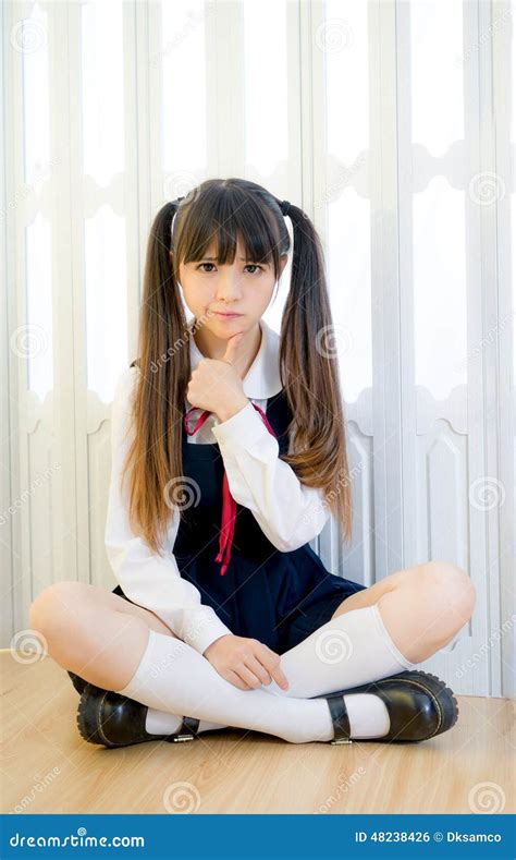 japanese style cute school girl indoor home sexy woman stock image 48238423