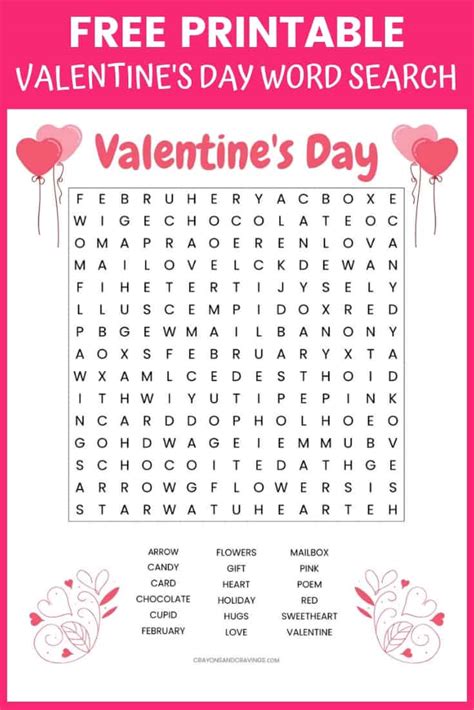 Valentines Word Search Free Printable Worksheet