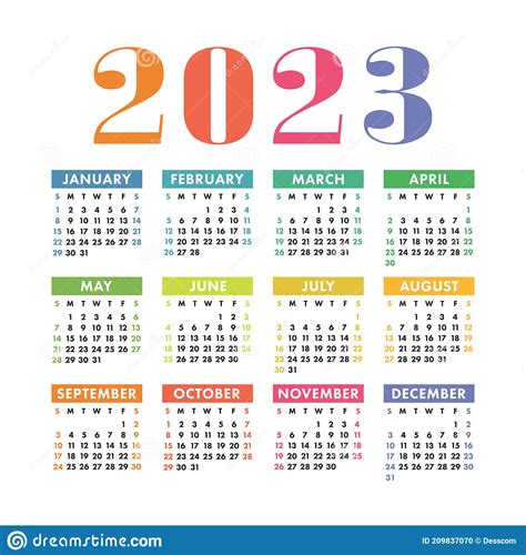 Calendar 2023 English Colorful Vector Square Wall Or Pocket Calender