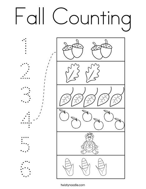 Fall Counting Coloring Page Twisty Noodle