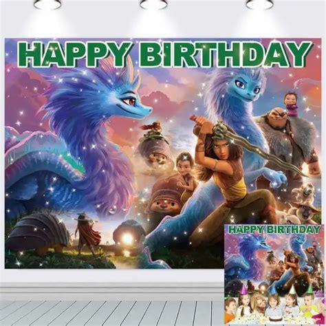 Raya And Dragon Happy Birthday Backdrop Banner Vinyl Girls Party Supplies X Ft Picclick Uk