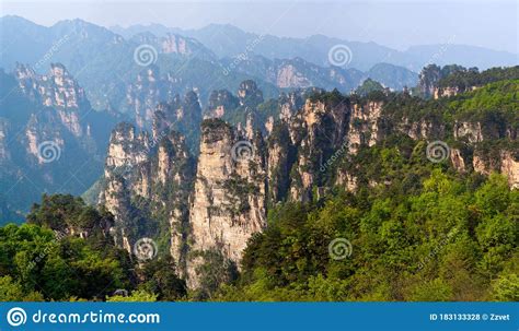 Panoramic Mountain View In Zhangjiajie National Forest Park At