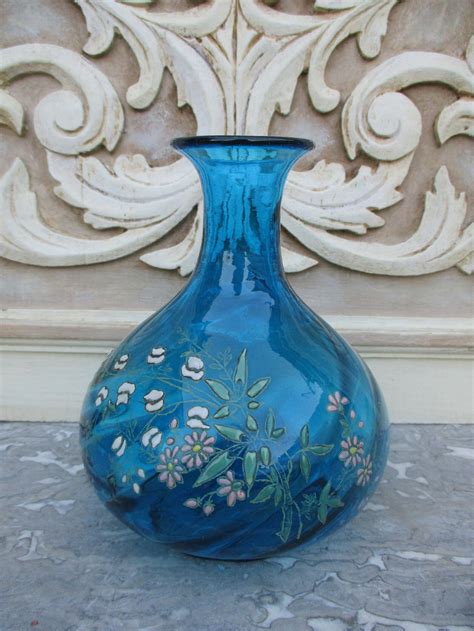 Vintage Turquoise Glass Vase Etsy