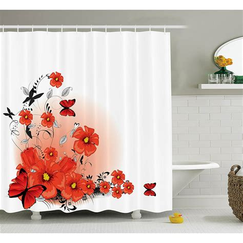 Poppy Decor Shower Curtain Set By Floral Flash Background With