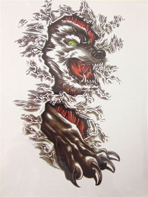 New Arrival 21 X 15 Cm Wolf And Claws Temporary Tattoo Stickers