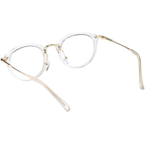 Classic Horn Rimmed Round Eyeglasses Thin Metal Arms Clear Lens 47mm