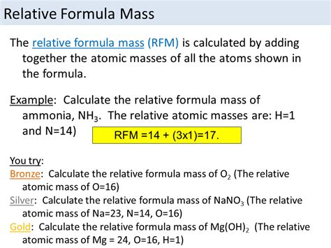 However, most elements contain a mixture of isotopes, each with a different mass molecular mass (mr) is the sum of all the relative atomic masses for all the atoms in a given formula. What Is Formula Mass - slidesharetrick