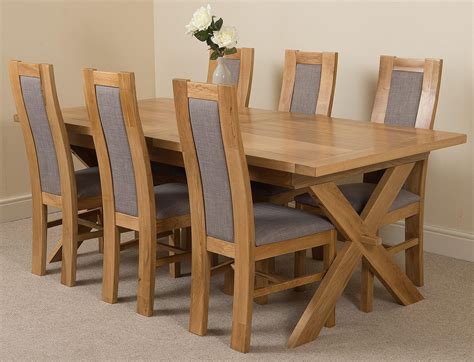 Vermont Solid Oak 200cm 240cm Crossed Leg Extending Dining Table With 6