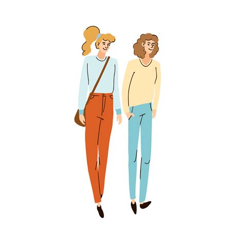 Two Young Girl Friends Walking Together On The Street 5172289 Vector Art At Vecteezy