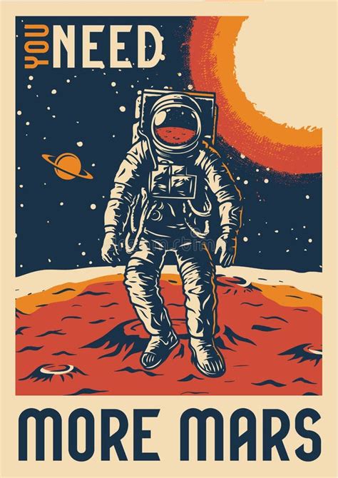 Colorful Vintage Mars Exploration Poster Stock Vector Illustration Of