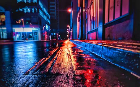 Download Wallpaper 3840x2400 Street Night Wet Neon City 4k Ultra Hd
