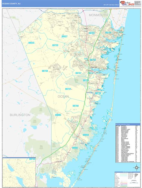 Ocean County Nj Zip Code Wall Map Basic Style By Marketmaps Images